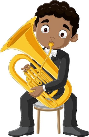 Premium Vector Cartoon Little Boy Playing A Tuba