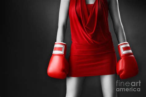 Woman In Sexy Red Dress Wearing Boxing Gloves Photograph By Maxim Images Prints