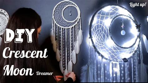 Diy Crescent Moon Dreamcatcher With Fairy Lights Tutorial