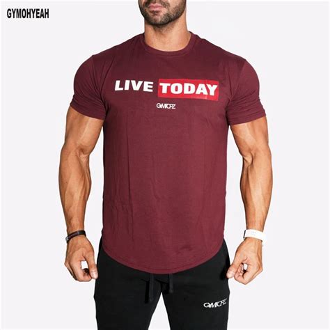 Mens Summer Gyms Fitness T Shirt Bodybuilding Shirts Printing Slim Fit