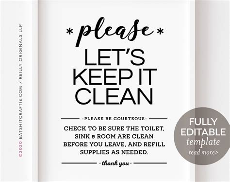 Fully Editable Printable Sign Please Help Keep Bathroom Etsy
