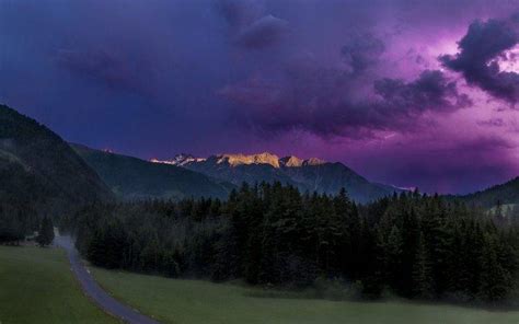 Nature Landscape Sunrise Mountain Forest Lightning Clouds Storm