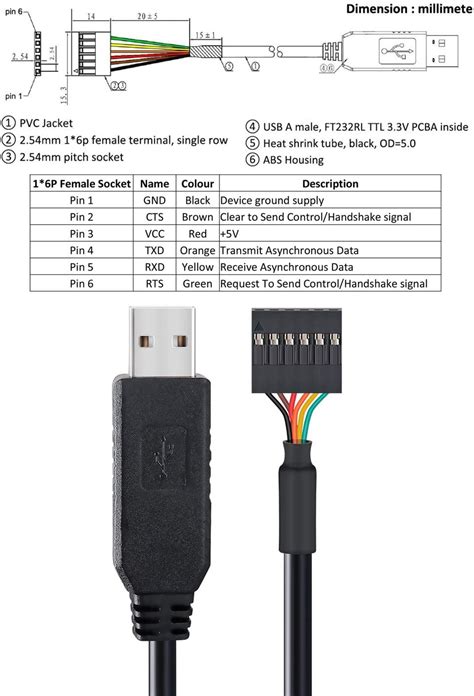 Buy Dtech Ftdi Usb To Ttl Serial Adapter 33v Debug Cable 6 Pin Female Socket Header Uart Ic