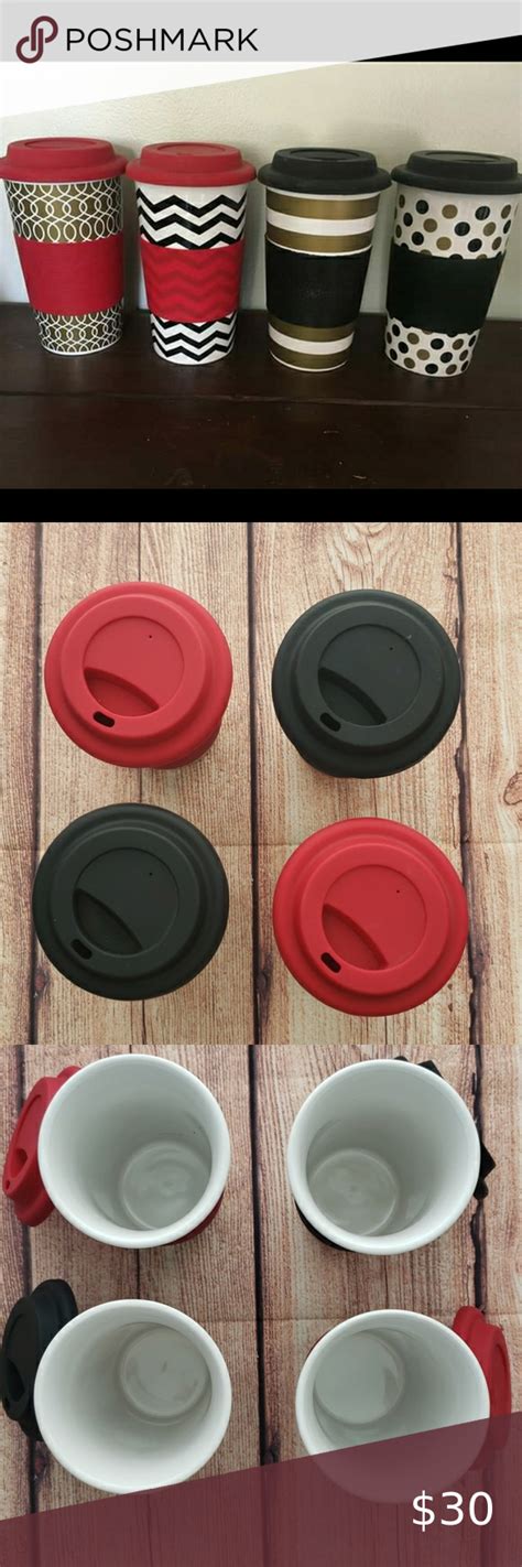 Set Of 4 Ceramic Coffee Mugs With Lids In 2020 Coffee Mugs Ceramic