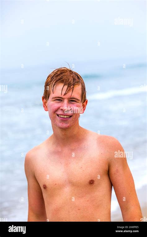 Attractive Young Boy At The Beach Stock Photo Alamy