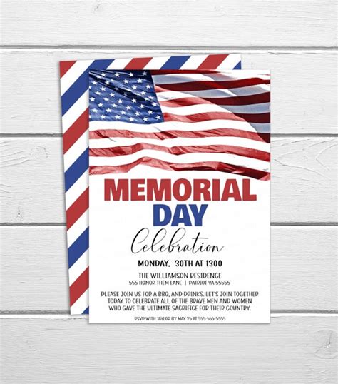 Memorial Day Invitation Editable Printable Template Red White Blue Bbq Beer Block Party