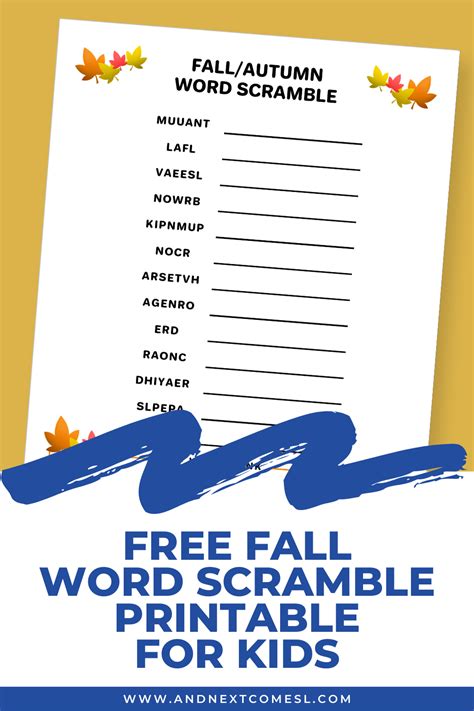 Free Fall Word Scramble Printable For Kids And Next Comes L