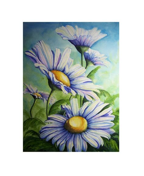 Daisy Watercolor Print 9 X 12 Flower Garden White Daisies Etsy