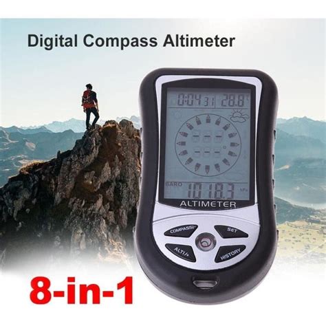 Outdoor Randonnée Camping 8 en 1 LCD Numérique Compas Altimètre