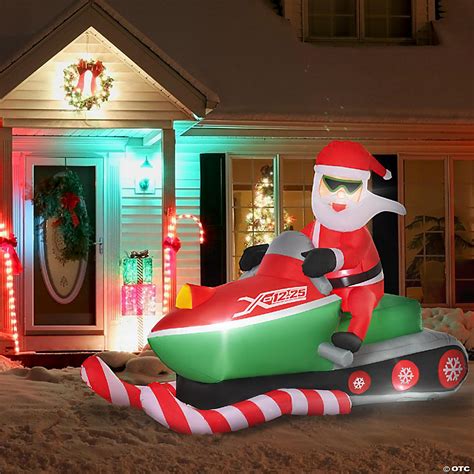 Homcom 7ft Christmas Inflatable Santa Claus Driving A Snowmobile