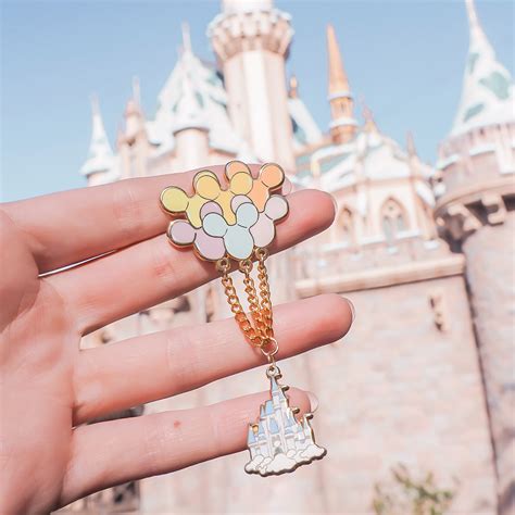 Castle And Balloons Chain Enamel Pin Grapesodaclub Disney Pins Sets