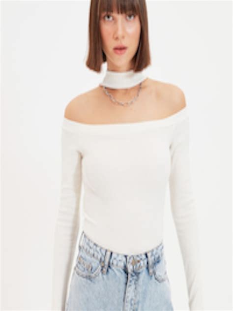 Buy Trendyol Off White Off Shoulder Bardot Top Tops For Women 20198000 Myntra