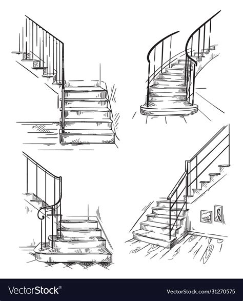 Set Hand Drawn Staircases Interior Design Vector Image