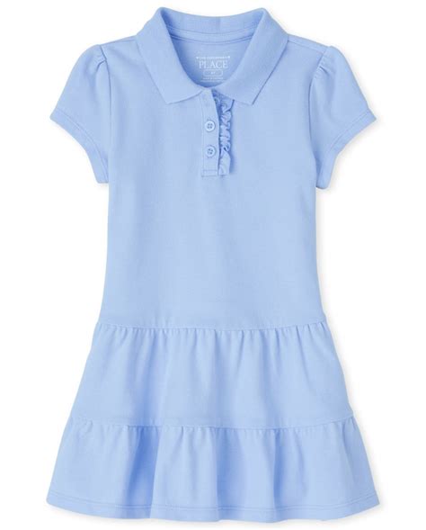 Toddler Girls Uniform Short Sleeve Tiered Pique Polo Dress