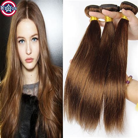Raw Virgin Indian Hair Straight Light Brown Human Hair Weaves Color 4 Light Brown Hair
