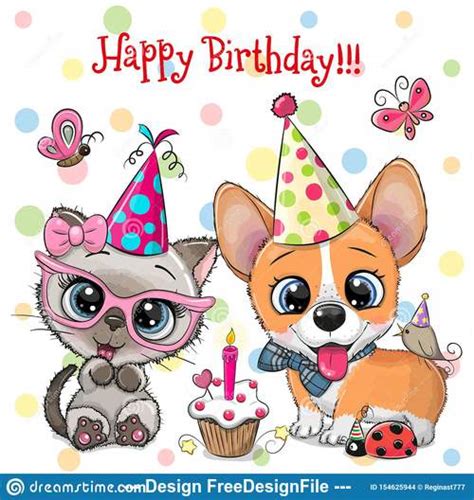 Dog Animal Birthday Card Vector Free Download