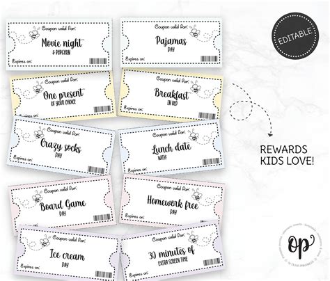 Printable Kids Reward Coupon Editable Reward Tickets Etsy Uk