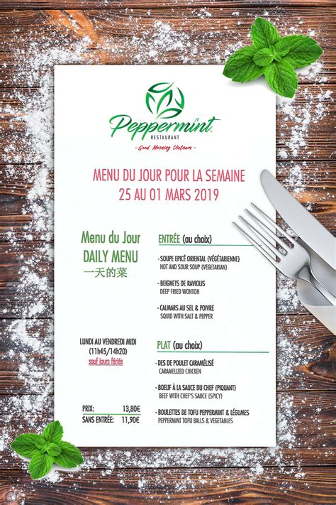 Menu Du Jour Pour La Semaine Du 25 Au 1 Mars 2019 Restaurant Peppermint