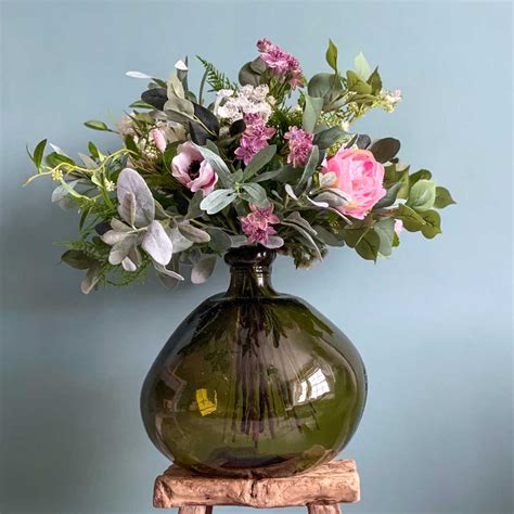 Blush Faux Flower Bouquet Large Arrangement Recycled Glass Vase