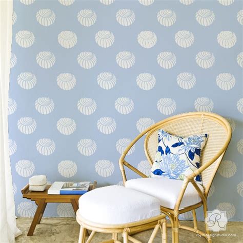 Shell Pattern Wall Stencil For Painted Wallpaper Design And Etsy