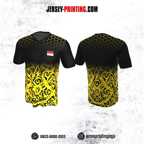 Jersey Badminton Kuning Hitam Motif Batik Dan Honeycomb Jersey Printing Bikin Jersey Satuan