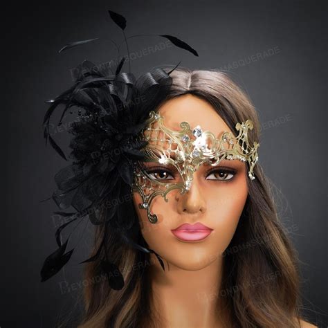 masquerade masks gold mask with feathers luxury headdress feather masquerade ball masks party