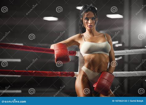 Female Boxer Leaning On Rope Stock Image Image Of Perfect Pretty