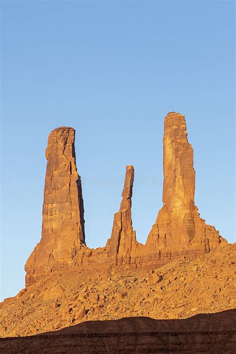 Three Sisters Rock Formation Monument Valley Navajo Tribal Park Stock