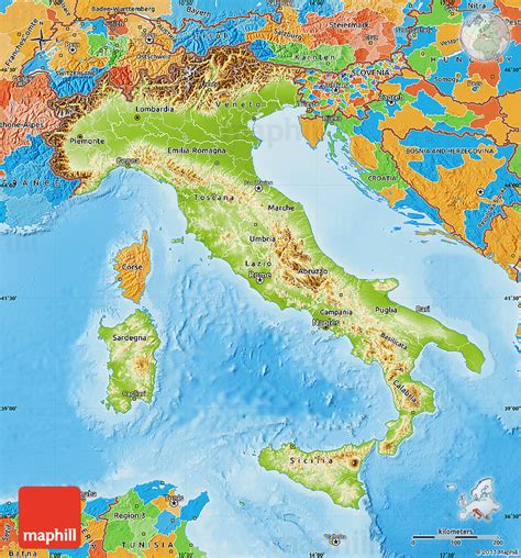 The game italy physical map (blank) is available in the following 3 languages: Physical Map of Italy, political outside, shaded relief sea