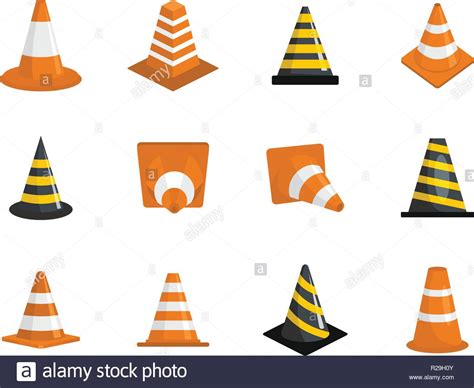 Traffic Cone Icons Set Flat Illustration Of 12 Traffic Cone Vector