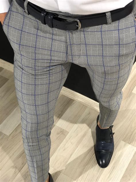 Buy Gray Slim Fit Plaid Pants By With Free Shipping
