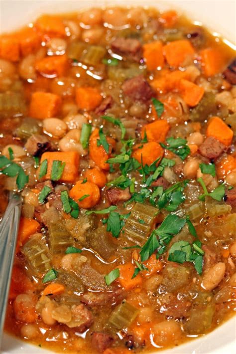 Rinse and sort the beans for any pebbles. Sweet Potato, Ham and White Bean Soup - Kevin Is Cooking