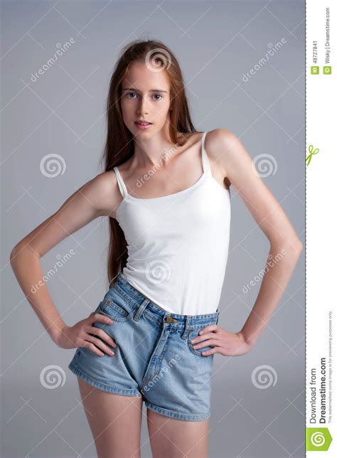 Image Of Beautiful Skinny Model On Gray Backdrop