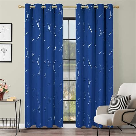 Wave Printed Thermal Insulated Blackout Curtains Grommet Eyelet Bl