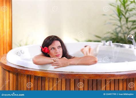 Pretty Woman Relaxing In Jacuzzi Stock Image Image Of Happy Leisure