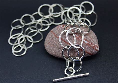 Sterling Silver Hoop Necklace Chunky Silver Necklace Long Etsy Uk