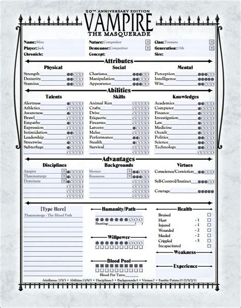 Vtm 5th Edition Form Fillable Sheet Printable Forms Free Online