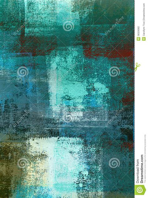 Teal And Green Abstract Art Painting Stock Illustration