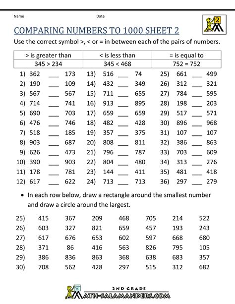 1st Grade Comparing Numbers Ordering Numbers Worksheets Printable K5
