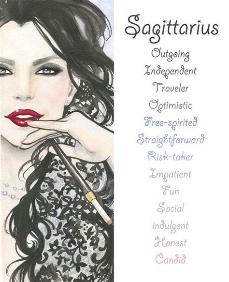 Sagittarius Zodiac Sign Print Watercolor Illustration Girl