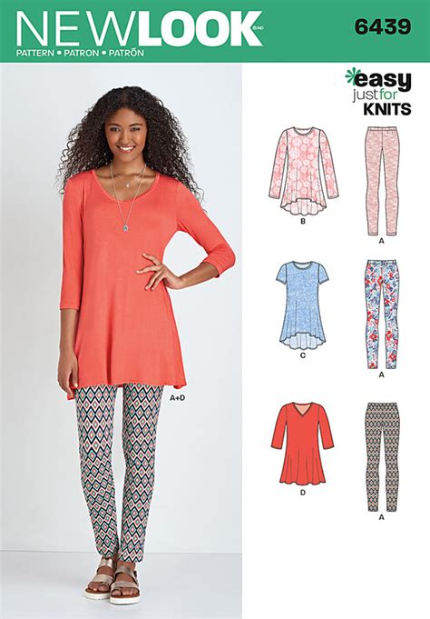 Misses Knit Tunics With Leggings New Look Sewing Pattern 6439 Sew