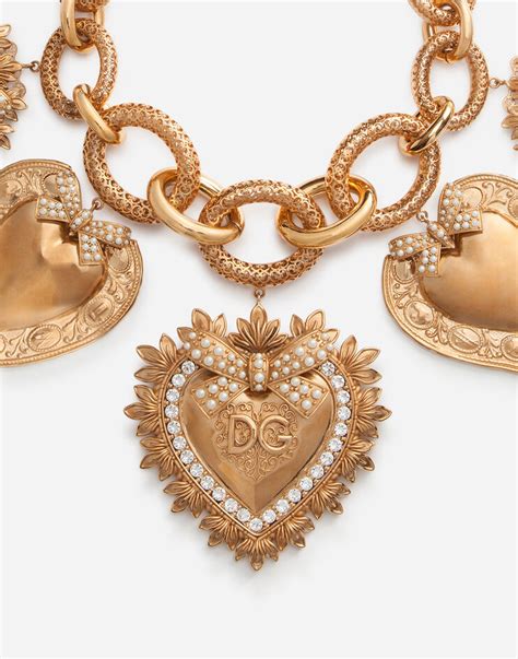 Womens Bijoux In Gold Necklace With Sacred Heart Charms Dolceandgabbana