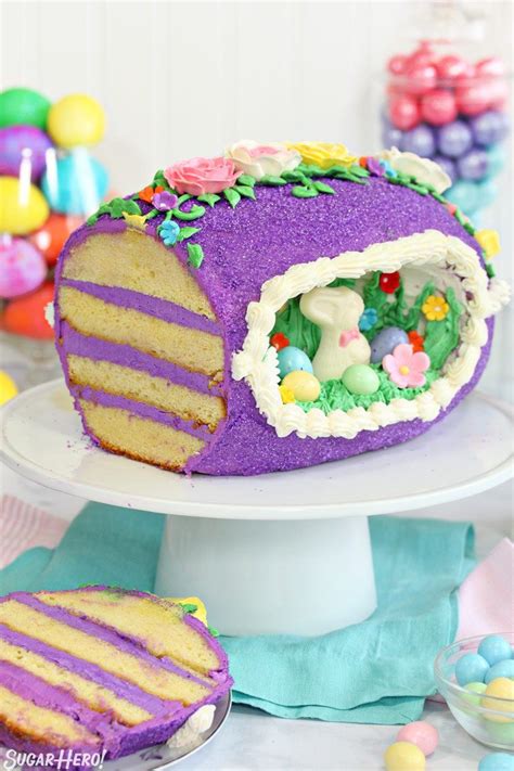 Easy to make and very. Sugar Easter egg cake, with a slice taken out of it and ...
