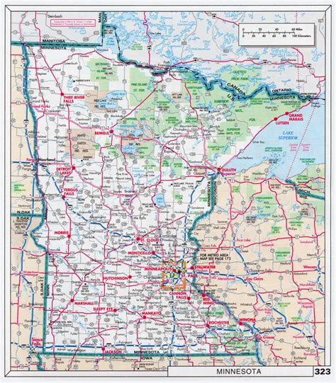 Large scale roads and highways map of Minnesota state with national ...
