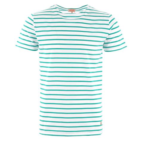 Blue push buttons on the shoulder featuringanchor detail. Armor Lux Breton Striped Mariniere T-Shirt (White & Grass ...