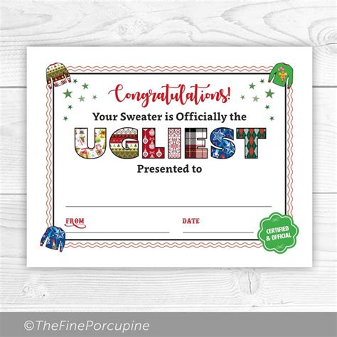 Free Printable Ugly Christmas Sweater Certificate Template
