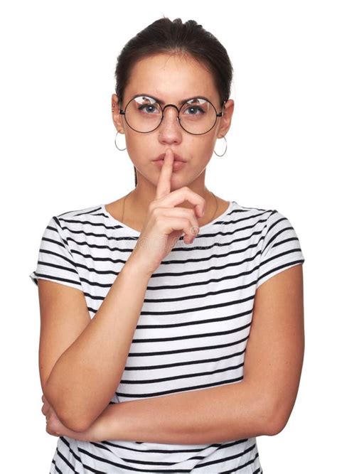 Quiet Womans Face Shhh Finger Mouth Secret Gossip Stock Photos Free
