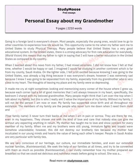 Personal Essay About My Grandmother Free Essay Example