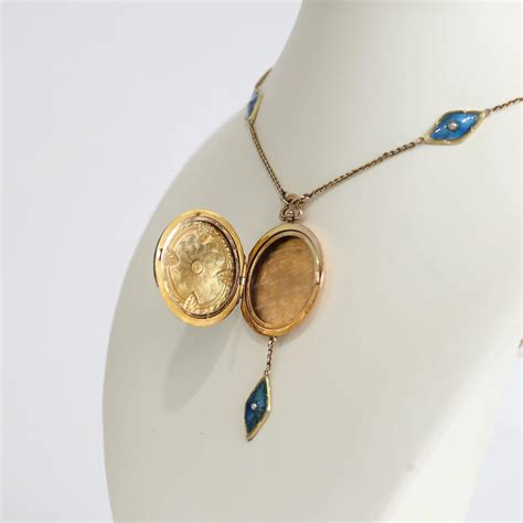Magnificent Circa 1900 Art Nouveau 14k Enameled Double Locket Necklace