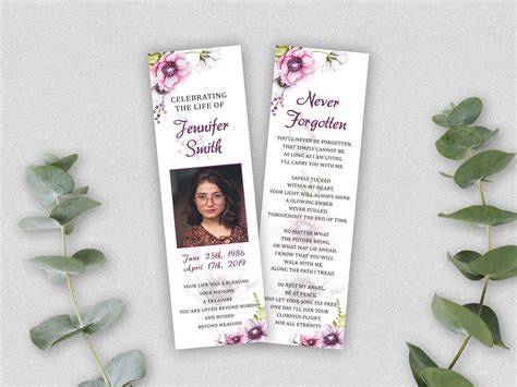 Floral Funeral bookmark | Memorial Bookmark | Funeral Keepsake